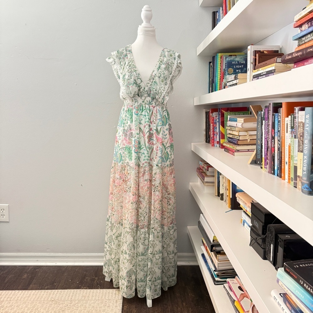 HOUSE OF HARLOW 1960 Tiered Floral Boho Maxi Dress Medium